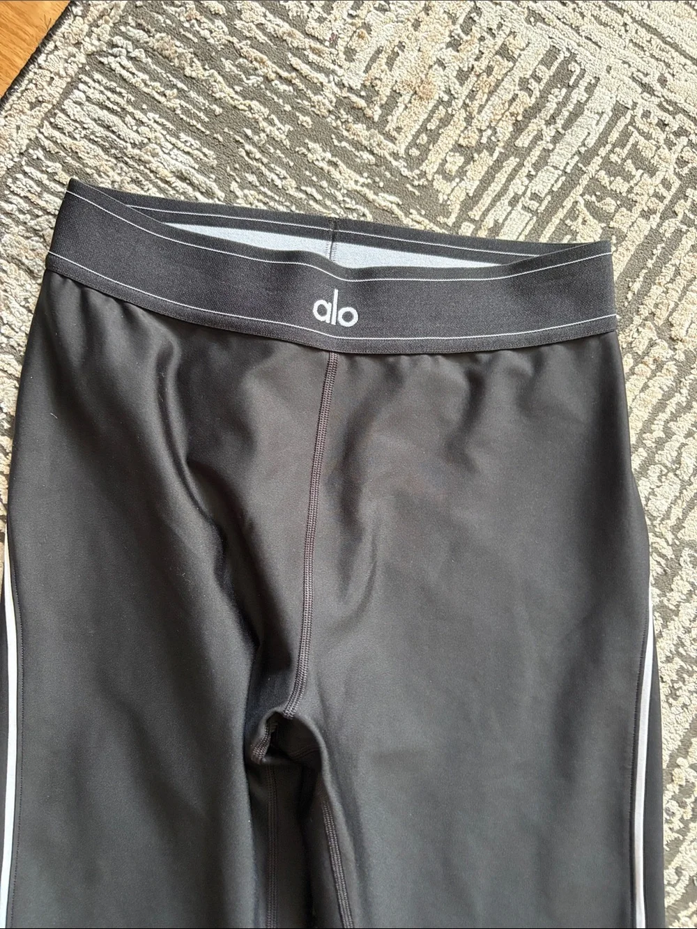 ALO Yoga Black Leggings with White Side Stripes